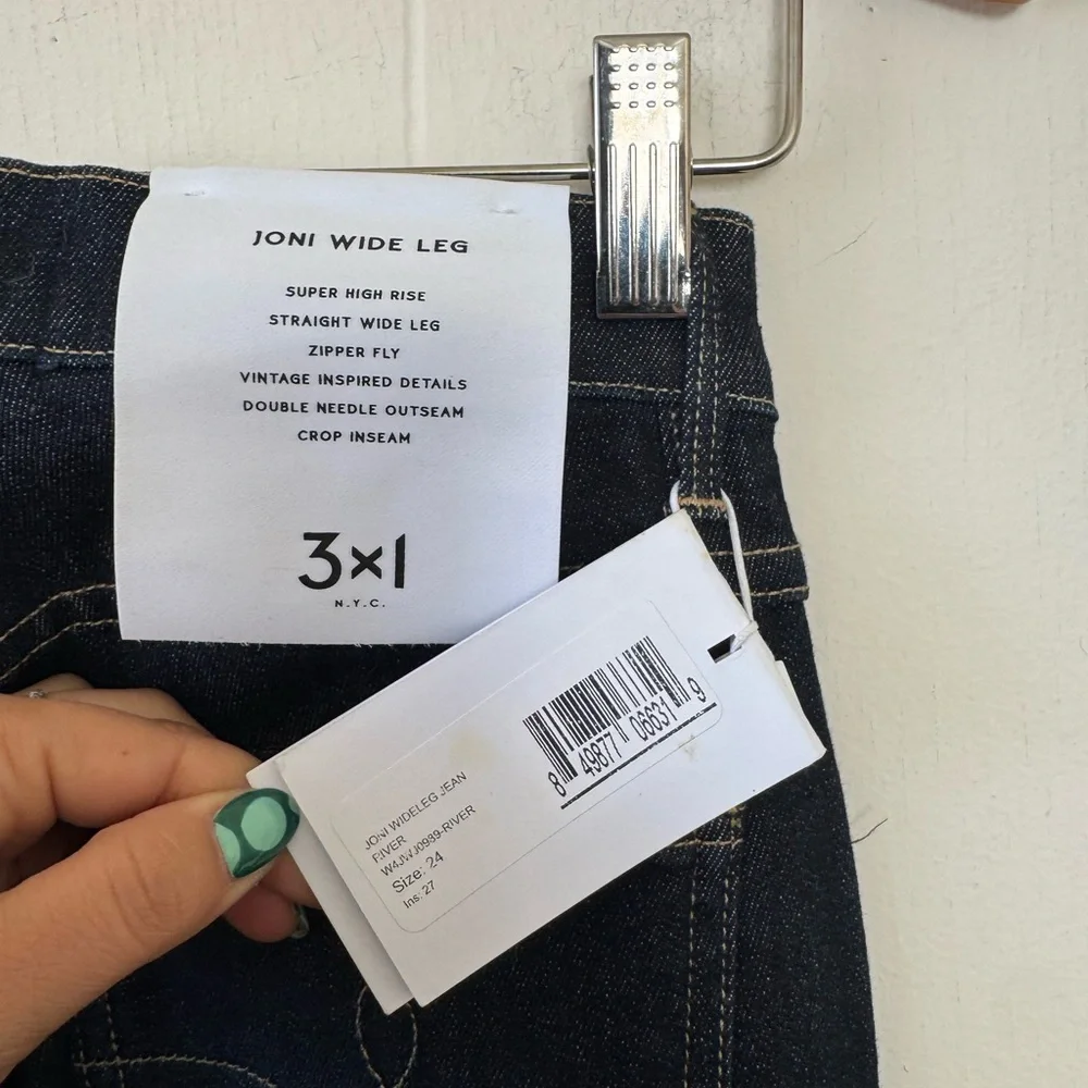 3X1 NYC Joni Straight Wide Leg Dark Wash High Rise Jeans 4W 24 Three By One - Picture 4 of 8